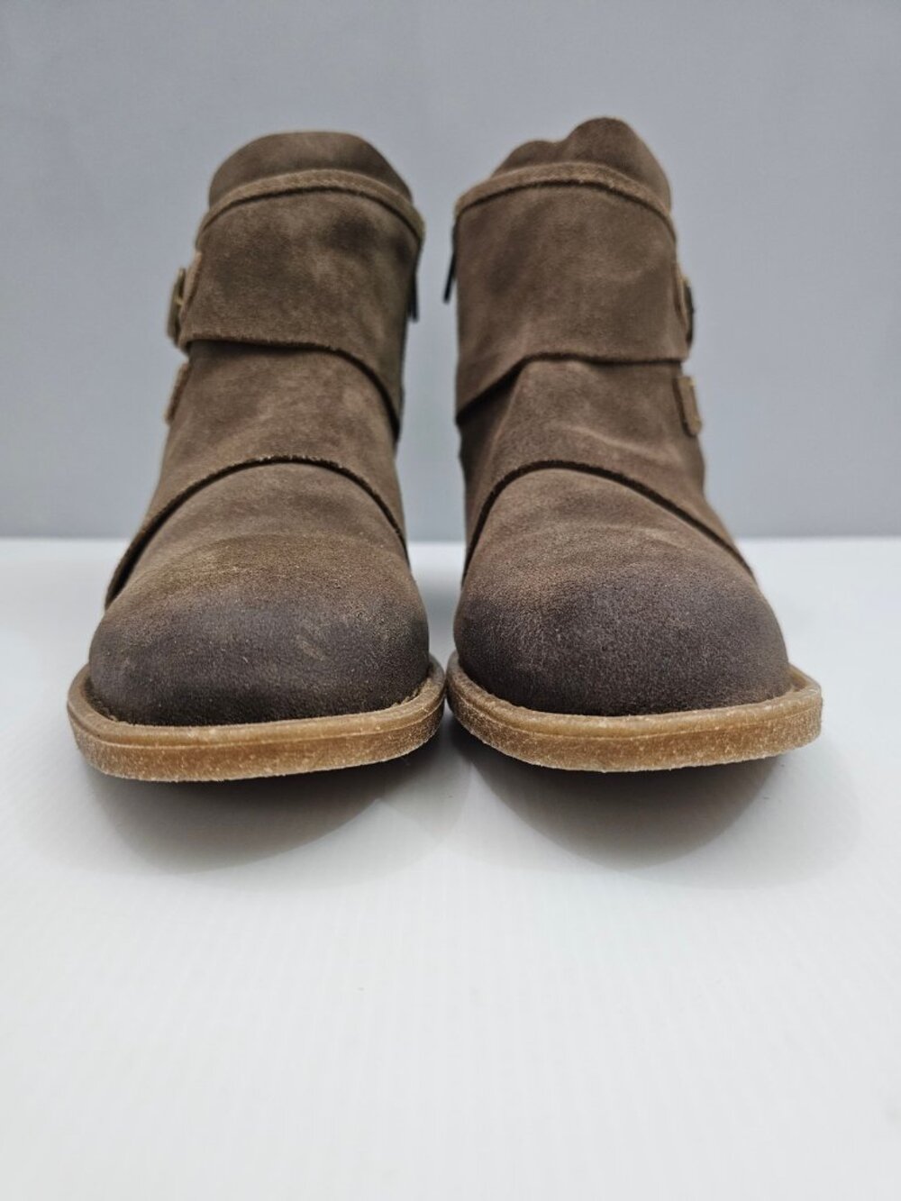 Born Moraga Moto Ankle Boot Size 9.5 Taupe Brown Distressed Suede Western Buckle - Picture 7 of 15